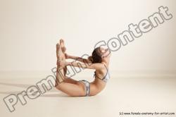 Swimsuit Gymnastic poses Woman White Moving poses Slim long brown Dynamic poses Academic